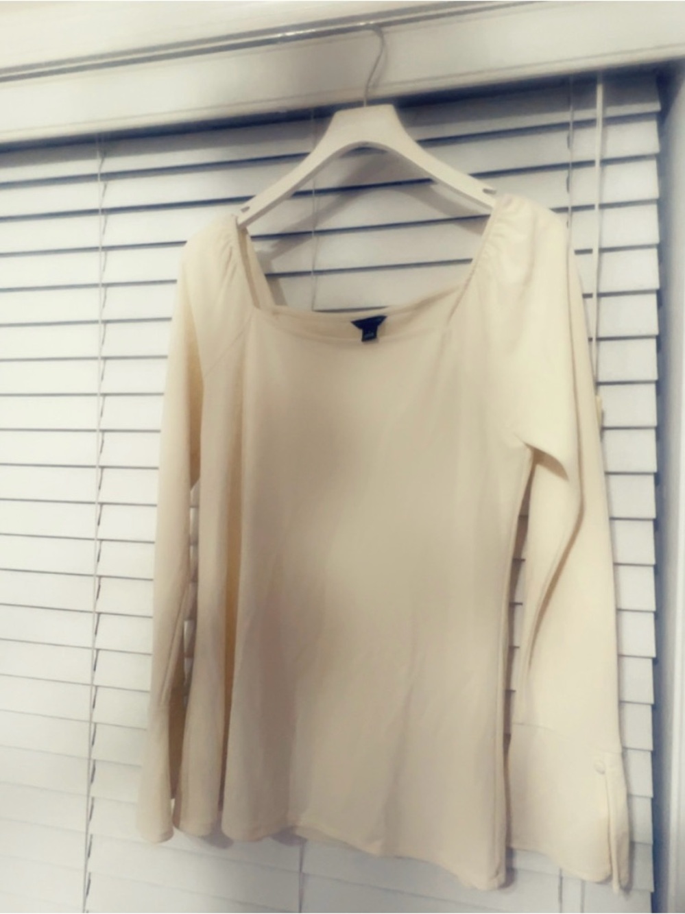 Ann Taylor Cream Long Sleeve Boatneck Top-Style Dress
